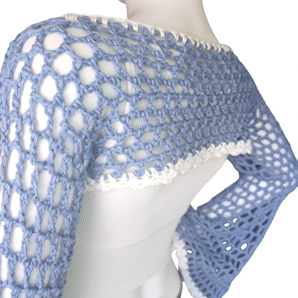 Handmade‎ Crochet Fairycore Shrug | Women | Blue | SM-MED | Boho | Bell Sleeve
